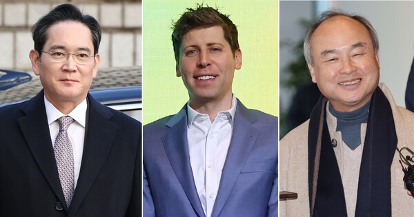 (사진 왼쪽부터) 이재용 삼성전자 회장, 샘 올트먼 오픈AI 최고경영자(CEO), 손정의 소프트뱅크그룹 회장. /사진=연합뉴스