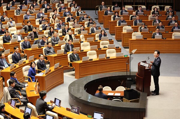 이재명 더불어민주당 대표가 10일 서울 여의도 국회에서 열린 본회의에서 교섭단체 대표연설을 하고 있다./사진=연합뉴스