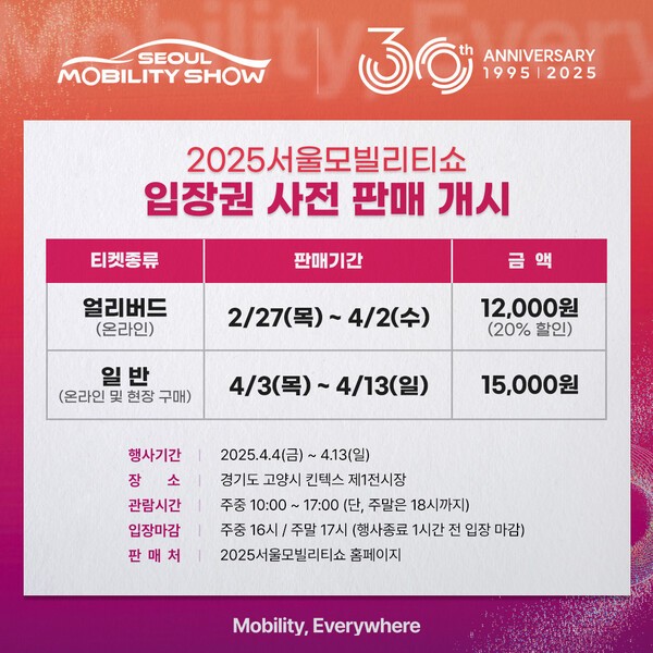 서울모빌리티쇼 조직위원회가 '2025서울모빌리티쇼'의 입장권 사전 판매를 시작한다고 27일 밝혔다./사진=서울모빌리티쇼 조직위원회