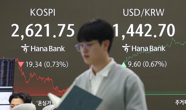 27일 서울 중구 하나은행 딜링룸 현황판에 코스피 종가가 표시돼있다./사진=연합뉴스