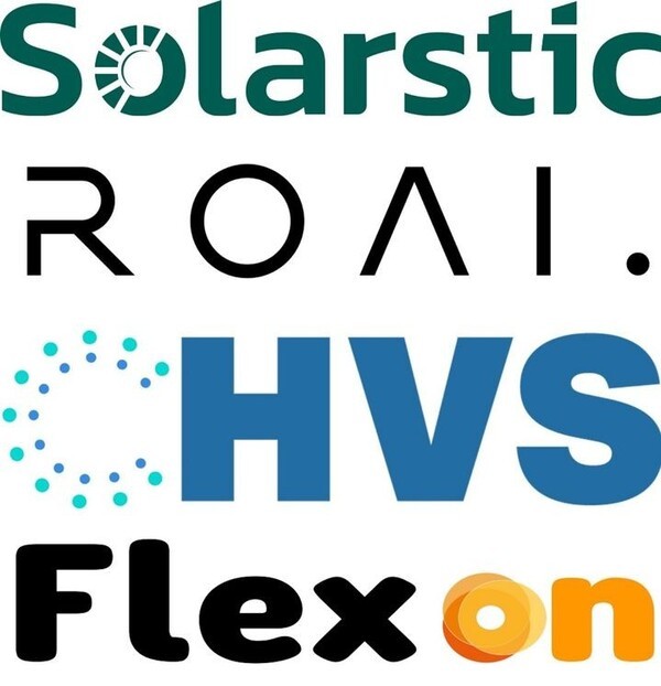 현대차그룹은 유망 사내 스타트업 4곳을 분사시켰다고 4일 밝혔다. 위쪽부터 순서대로 '솔라스틱', 'ROAI', 'HVS', '플렉스온' 로고./사진=현대차그룹