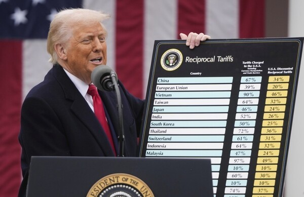 2일(현지시각) '상호관세'를 발표하는 트럼프 미국 대통령. 사진=AP, 연합뉴스