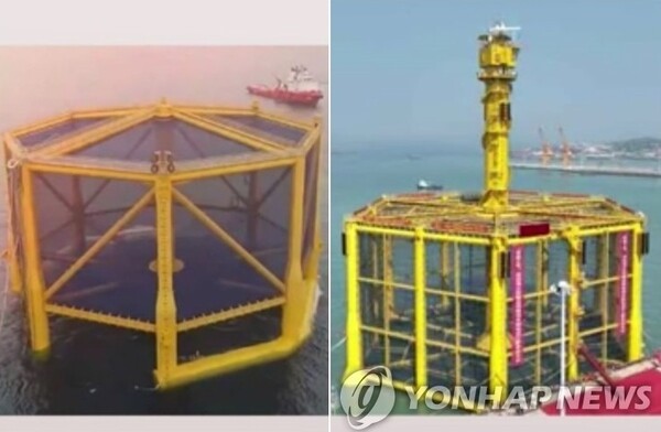 중국이 무단 설치한 서해 구조물 / 사진=연합뉴스TV캡쳐, 연합뉴스