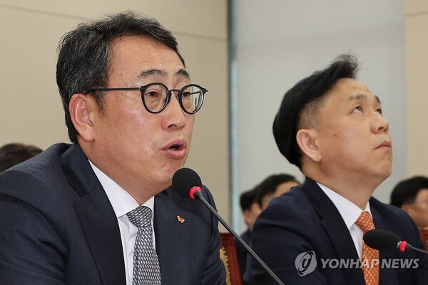 유영상 SK텔레콤 대표이사가 30일 국회 과학기술정보방송통신위원회의에서 열린 방송통신 분야 청문회에서 유심 해킹 사태에 대한 위원 질의에 답하고 있다. / 사진=연합뉴스