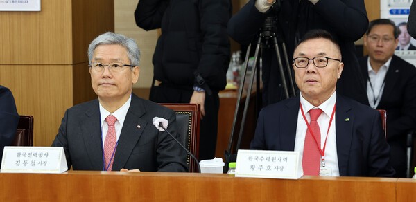 김동철 한국전력공사 사장(왼쪽)과 황주호 한국수력원자력 사장 /사진=연합