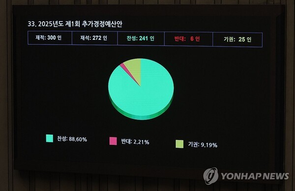 1일 국회 본회의에서 2025년도 제1회 추가경정예산안이 통과되고 있다. /사진=연합뉴스