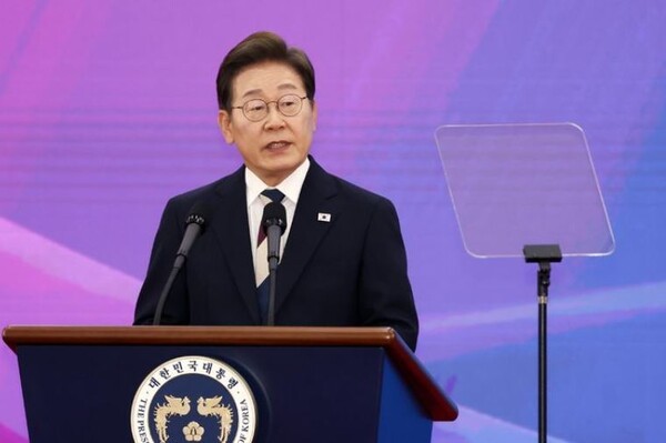 이재명 대통령이 4일 서울 여의도 국회에서 열린 제21대 대통령 취임선서식에서 연설하고 있다. /사진=연합뉴스