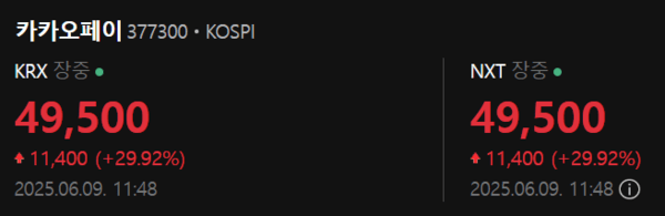 9일 카카오페이 주가 현황. /캡처=네이버 증권