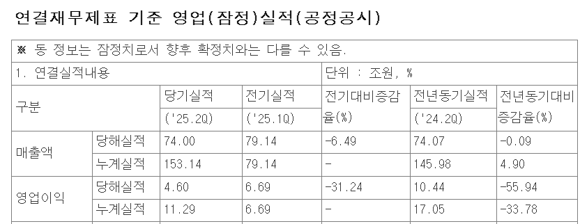 삼성전자 2025년 2분기 연결기준 잠정 실적 /자료=삼성전자
