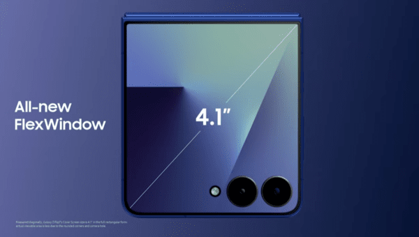 초슬림 베젤을 적용해 화면이 시원하게 보이는 갤럭시 Z 플립7의 플렉스윈도우(FlexWindow) / 사진=갤럭시 언팩 2025 유튜브 캡처