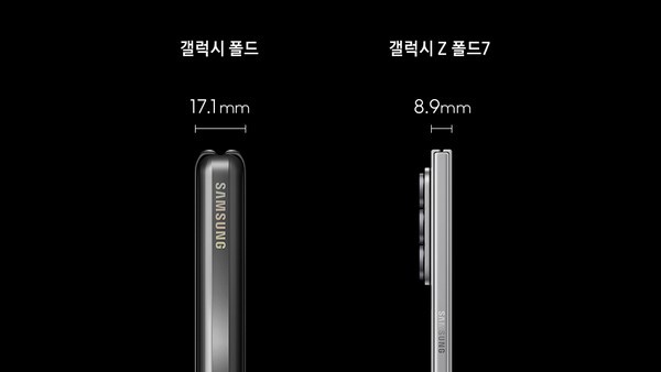 최초의 갤럭시 폴드보다 반가까이 얇아진 갤럭시 Z 폴드 7 / 사진=삼성전자