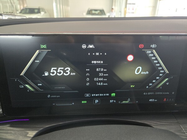 KGM 액티언 하이브리드를 약 100㎞ 주행하고 난 후의 연비. 연비는 14.6km/ℓ를 기록했다. /사진=김동하 기자