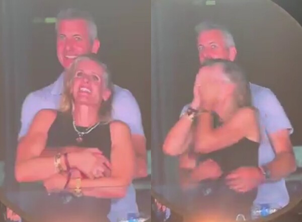 지난 16일 미국 매사추세츠 보스턴에서 열린 밴드 콜드플레이 콘서트에서 미국 IT기업 '아스트로노머' CEO(최고경영자) 앤디 바이런과 CPO(최고인사책임자) 크리스틴 캐벗이 다정하게 스킨십을 하며 공연을 관람하는 모습이 포착됐다. /사진=엑스(X·옛 트위터)