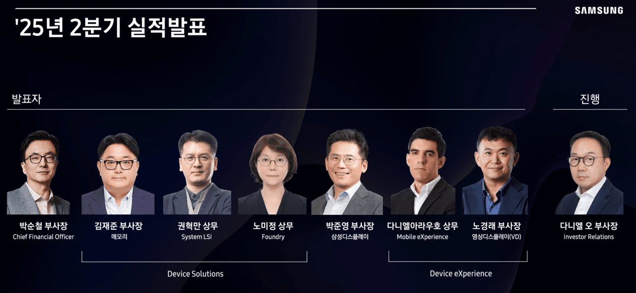 삼성전자 2025년 2분기 컨퍼런스콜 발표자들 / 사진=삼성전자 IR