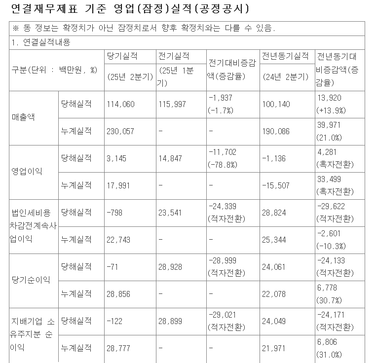 2025년 2분기 씨젠 실적 /자료=전자공시시스템 캡처