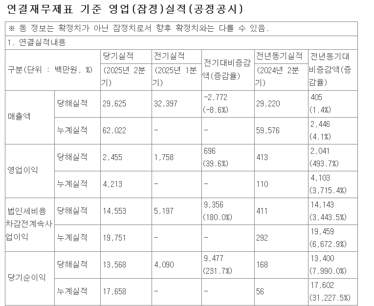 위메이드플레이 2025년 2분기 실적/자료=전자공시시스템 캡처