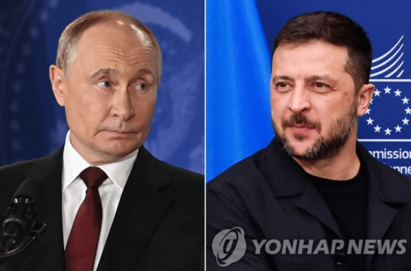 푸틴 러시아 대통령(왼쪽)과 젤렌스키 우크라이나 대통령의 사진./사진=연합뉴스