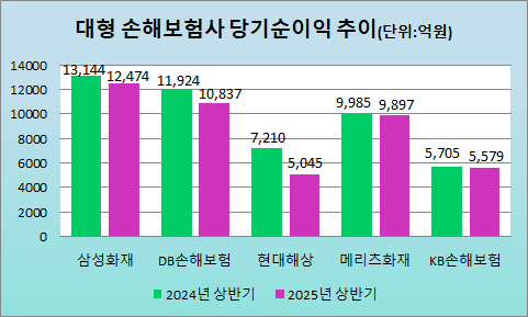 5대 손해보험사 당기순이익 추이. /자료=금융감독원 전자공시시스템(DART). 표=한시온 기자 