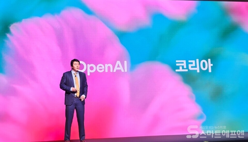 제이슨 권 오픈AI CSO가 기자간담회에서 발표를 하고 있다. /사진=양대규 기자