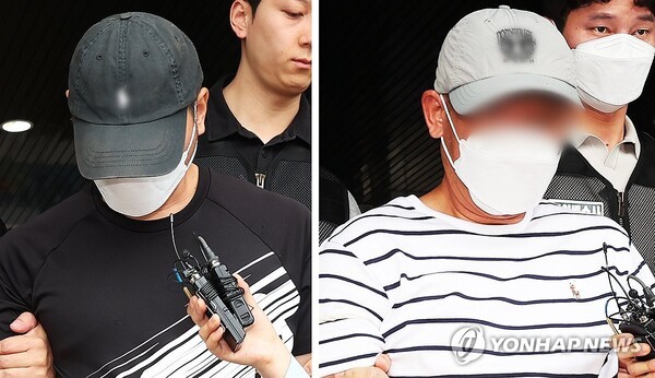 KT 무단 소액결제 사건의 피의자인 중국 국적 교포 2명이 18일 구속 전 피의자 심문(영장실질심사)에 출석하기 위해 경기도 수원영통경찰서 유치장에서 나오고 있다. /사진=연합뉴스