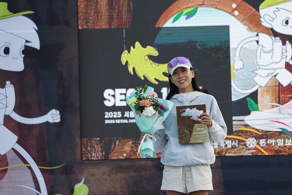 100K 부문 여자 2위를 기록한 코오롱스포츠 소속 양주하 선수./사진=코오롱인더스트리FnC부문 