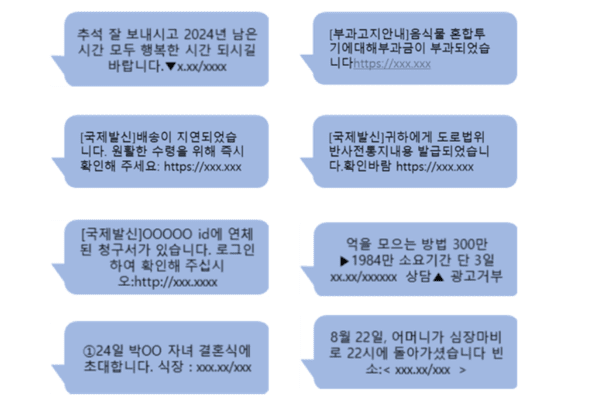 문자결제사기(스미싱) 사례. /사진=과학기술정보통신부 