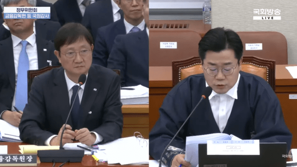 21일 국회 정무위원회에서 박찬대 더불어민주당 의원이 이찬진 금융감독원장에게 질의하고 있다. /캡처=국회방송