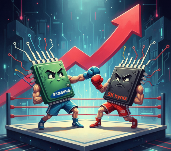 삼성전자와 SK하이닉스가 3분기 반도체 시장의 패권을 잡기위해 경쟁하고 있다. /이미지=구글 제미나이 생성