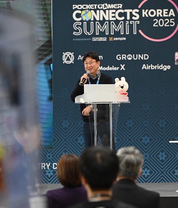  글로벌 모바일 게임산업 콘퍼런스 ‘포켓게이머 커넥츠’에 연사로 참여한 컴투스플랫폼 김병우 테크AM실 실장/사진=컴투스플랫폼