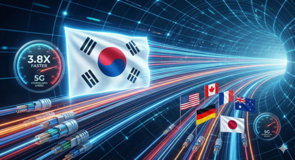한국 이동통신 3사의 다운로드 속도가 해외보다 3.8배 빠른 것으로 나타났다,/이미지=구글 제미나이 생성